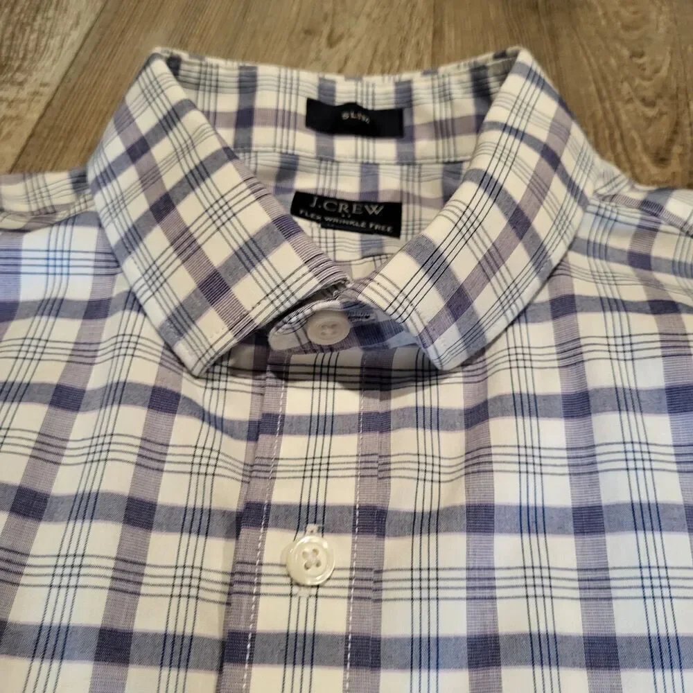 J.Crew Slim Wrinkle Free Flex Fit Plaid Button Up Shirt Mens Size Medium